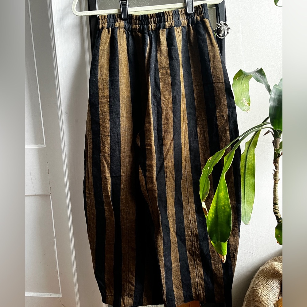 SOLD FSOT Beyond Nine linen Mabel in rust stripe, size 2XS